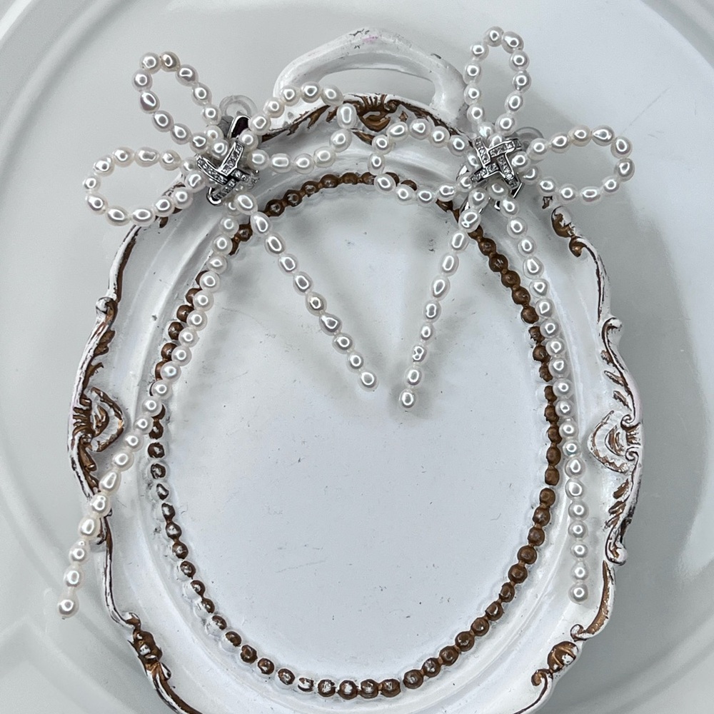 Handmade Freshwater High Luster Baby Pearl Ribbon 🎀 Earrings